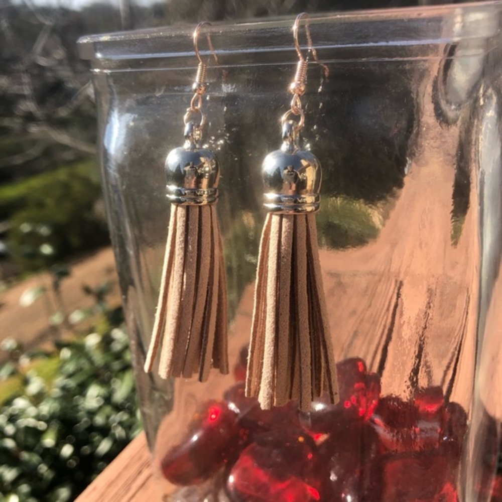 Faux Leather Fringe Earrings - Picture 1 of 2